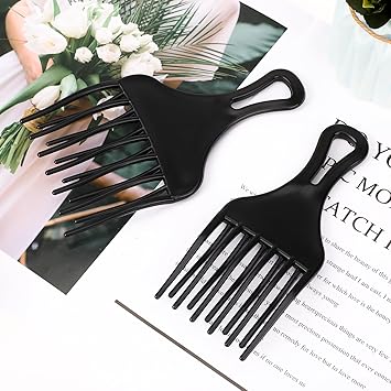 salbsever 2 Pcs Afro Comb for Curly Hair Afro Pick Hair Pick Comb Pick Hair Comb Plastic Wide Hair Pick Comb Double Fist Pick Large and Small Afro Pick Comb for Hair Styling Detangle Wig Braid - Image 3