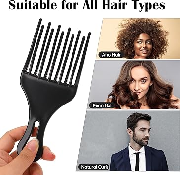 salbsever 2 Pcs Afro Comb for Curly Hair Afro Pick Hair Pick Comb Pick Hair Comb Plastic Wide Hair Pick Comb Double Fist Pick Large and Small Afro Pick Comb for Hair Styling Detangle Wig Braid - Image 5