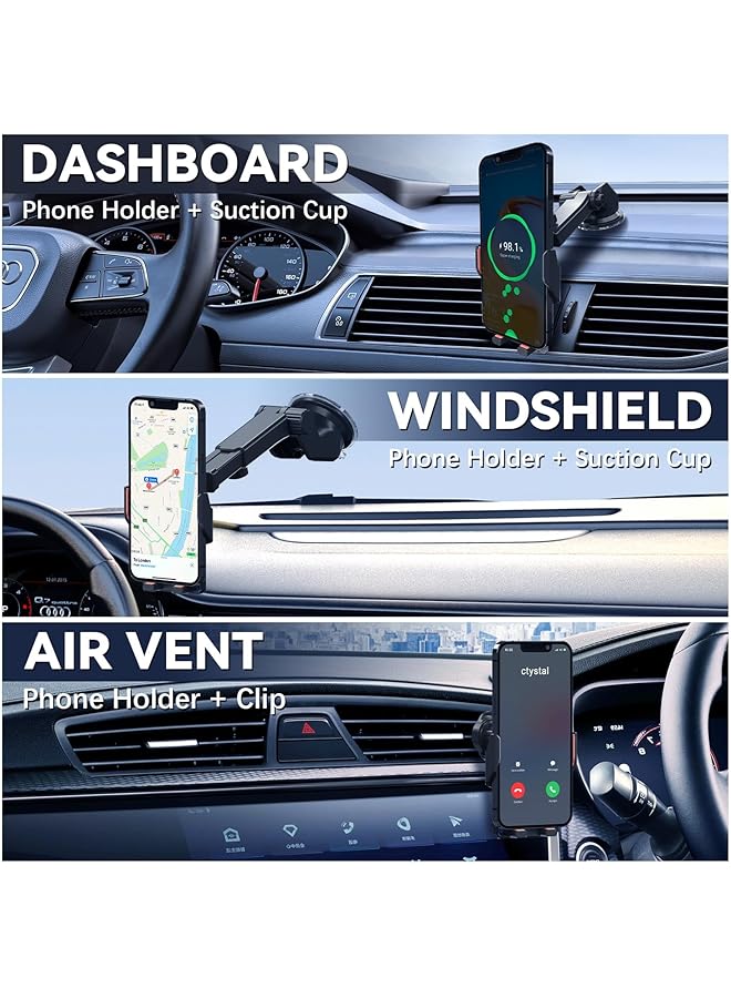 KASTWAVE Car Phone Holder, Auto Clamping Car Charger Phone Mount, Wireless Universal Dashboard Long Arm Fast Charging Holder, Super Suction Power & No-Wobbling, Fit For Iphone, Android, All Smartphones, Black - Image 2