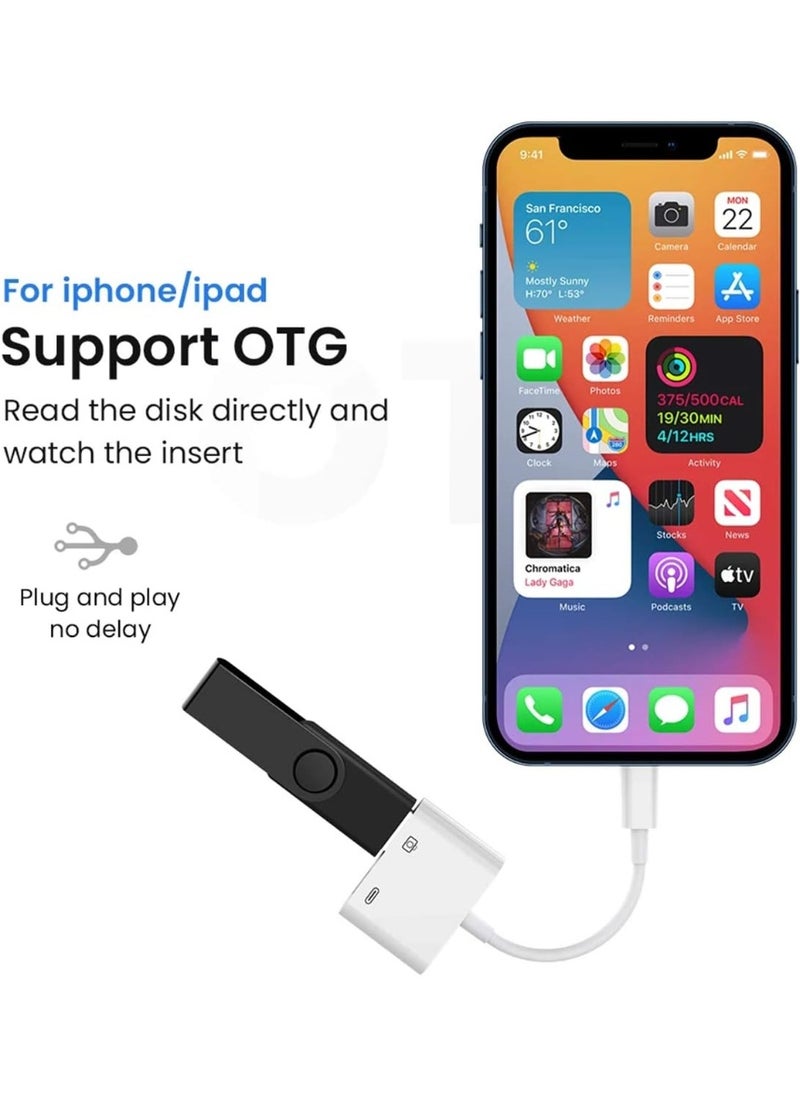 Generic Lightning to USB Camera Adapter – 2-in-1 Portable USB 3.0 Adapter for iPhone, Lightning Charging + USB Female Port, Plug & Play  - Image 4