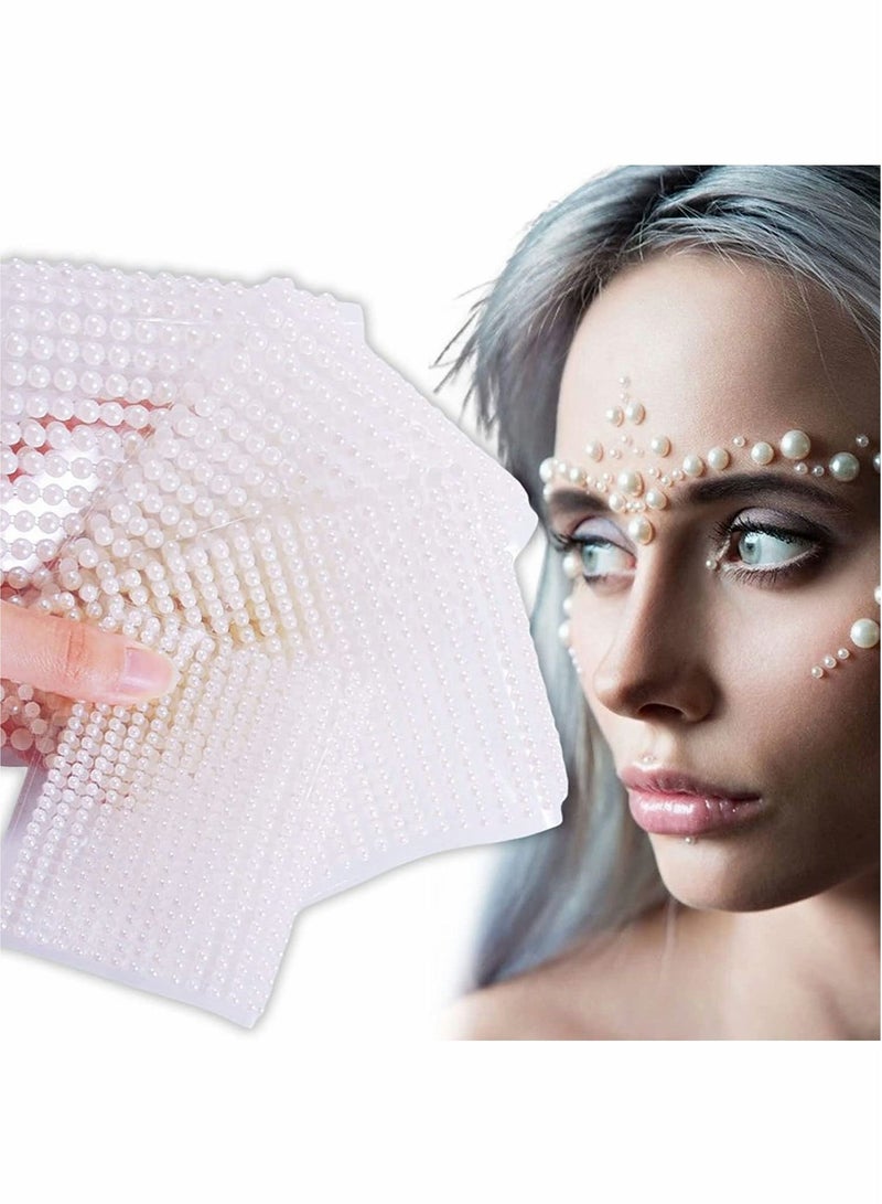 Excefore White Pearl Rhinestone Stickers Makeup, Eye Gems Face Jewels Body Crystal Makeup Diamonds Temporary Tattoo Dots for Women Girls 3D Self Adhesive Flatback Pearls Nail Art Decorations, 4 Size 2800 PCS - Image 1