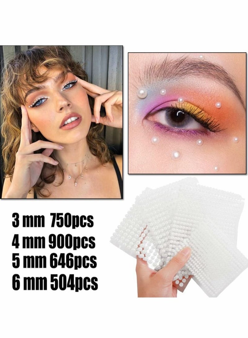 Excefore White Pearl Rhinestone Stickers Makeup, Eye Gems Face Jewels Body Crystal Makeup Diamonds Temporary Tattoo Dots for Women Girls 3D Self Adhesive Flatback Pearls Nail Art Decorations, 4 Size 2800 PCS - Image 3