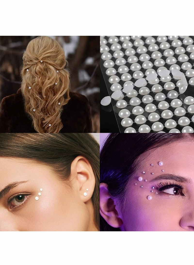 Excefore White Pearl Rhinestone Stickers Makeup, Eye Gems Face Jewels Body Crystal Makeup Diamonds Temporary Tattoo Dots for Women Girls 3D Self Adhesive Flatback Pearls Nail Art Decorations, 4 Size 2800 PCS - Image 2