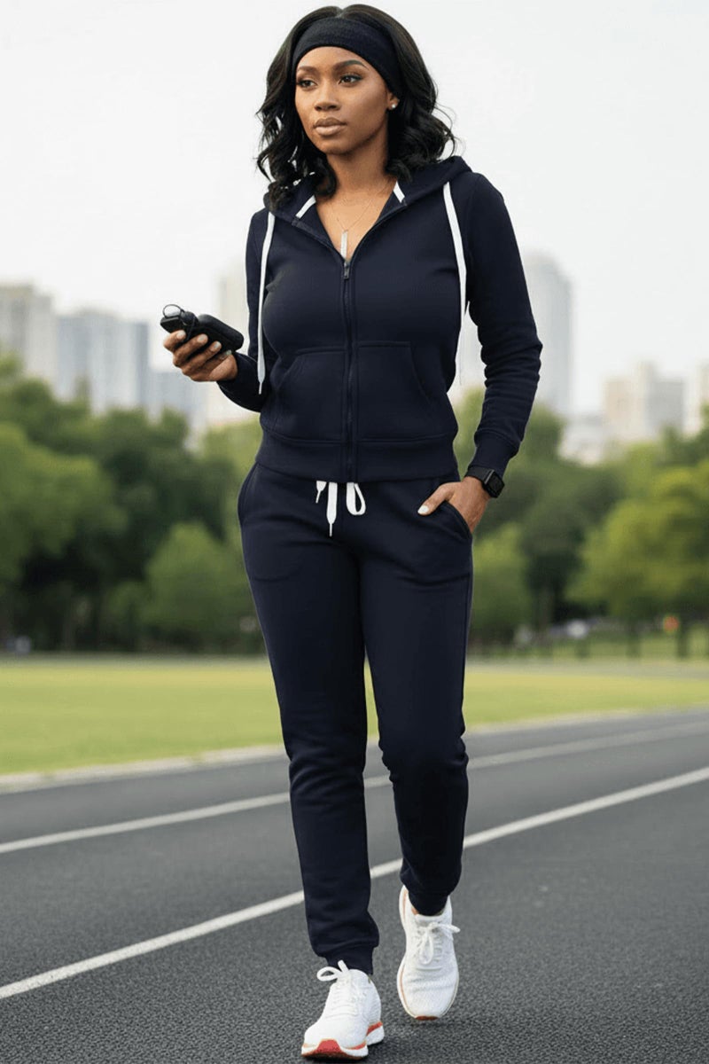 CLOCOR 2 Piece Outfits for Women - Casual 2 Piece Sweatsuit Pocket Tracksuit Long Sleeve with Patchwork Pants Set Black-1-L - Image 2