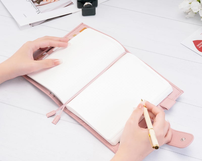 Ox Knight B6 Leather Planner Cover for Stalogy, Midori, Leuchtturm1917, and More - with Pen Loop, Card Slots, Back Pocket, and Bookmarks (Pink) - Image 4