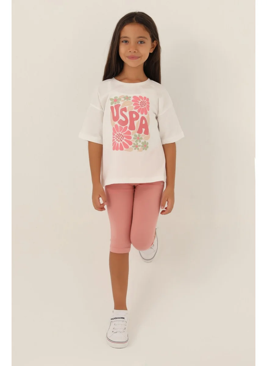 يو اس بولو اسن Base. Polo Assn Licensed Flower Cream Girls' Capri Set