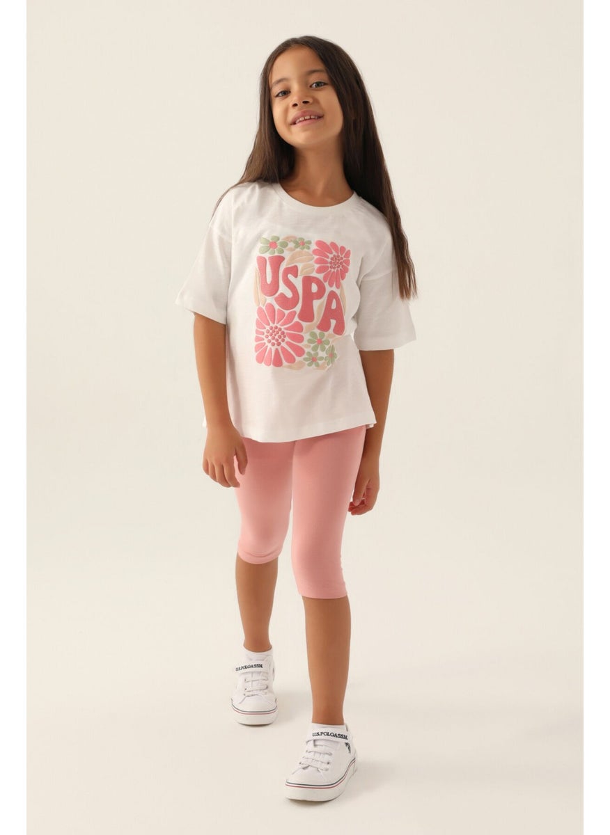 U.S. Polo Assn. - Base. Polo Assn Licensed Flower Cream Girls' Capri Set - Image 1