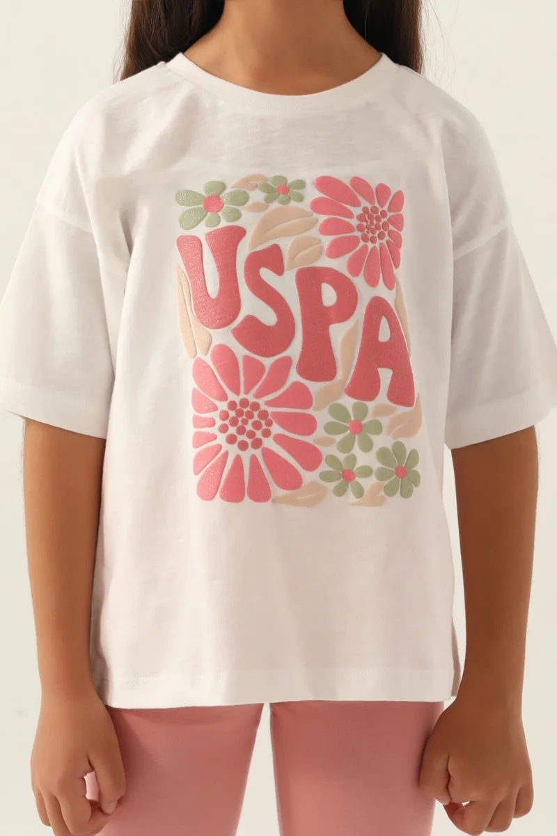 U.S. Polo Assn. Base. Polo Assn Licensed Flower Cream Girls' Capri Set