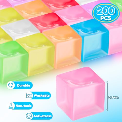 Simgoing 200 Pcs Mini Ice Cube Stress Balls Bulk Fidget Squeeze Square Ball Stress Relief Sensory Playthings Ice Cube for Adults Birthday Valentines Gifts Party Favor Prize Bags Box Filling 8 Colors - Image 5