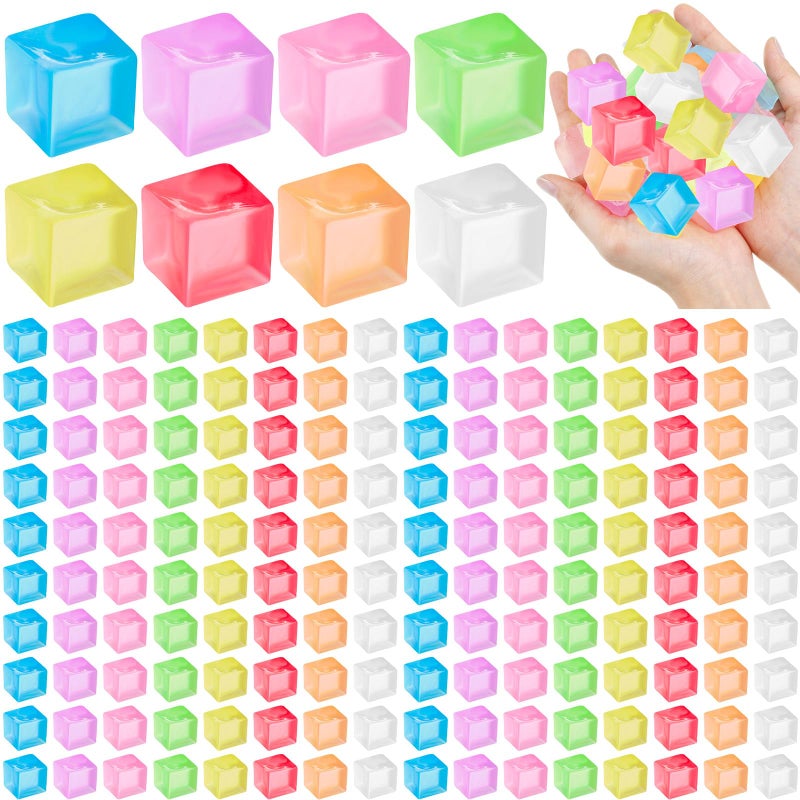 Simgoing 200 Pcs Mini Ice Cube Stress Balls Bulk Fidget Squeeze Square Ball Stress Relief Sensory Playthings Ice Cube for Adults Birthday Valentines Gifts Party Favor Prize Bags Box Filling 8 Colors - Image 3
