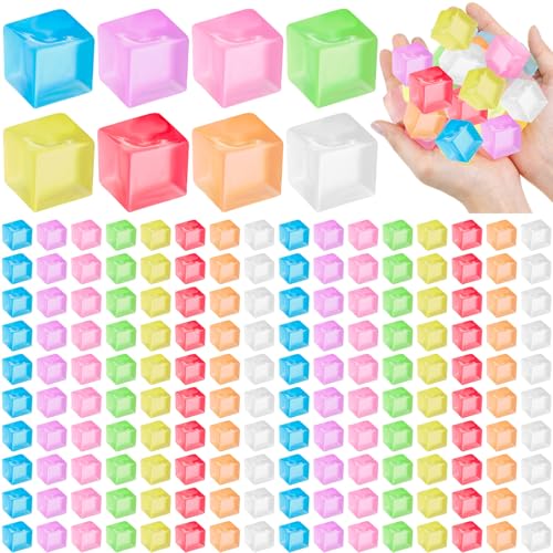 Simgoing 200 Pcs Mini Ice Cube Stress Balls Bulk Fidget Squeeze Square Ball Stress Relief Sensory Playthings Ice Cube for Adults Birthday Valentines Gifts Party Favor Prize Bags Box Filling 8 Colors - Image 1
