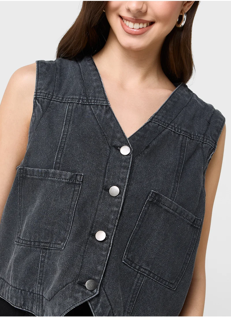 Ginger Denim Button Down Vest