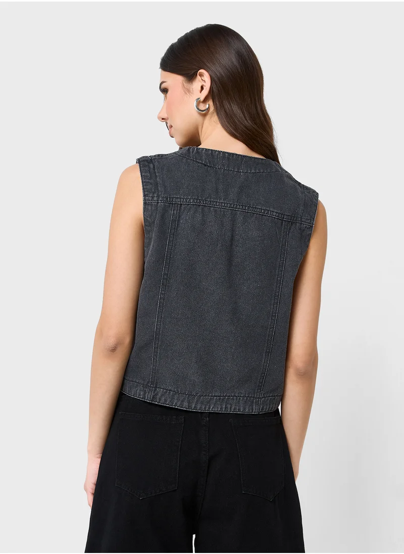 جينجر Denim Button Down Vest