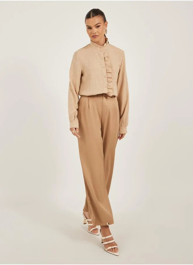 Styli Styli Textured Ruffled Detail High Neck Blouse