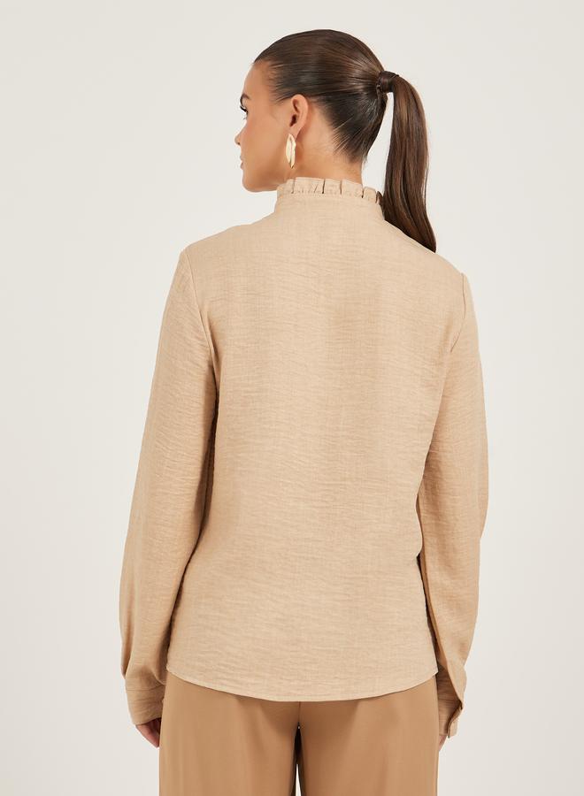 Styli Textured Ruffled Detail High Neck Blouse - Image 5