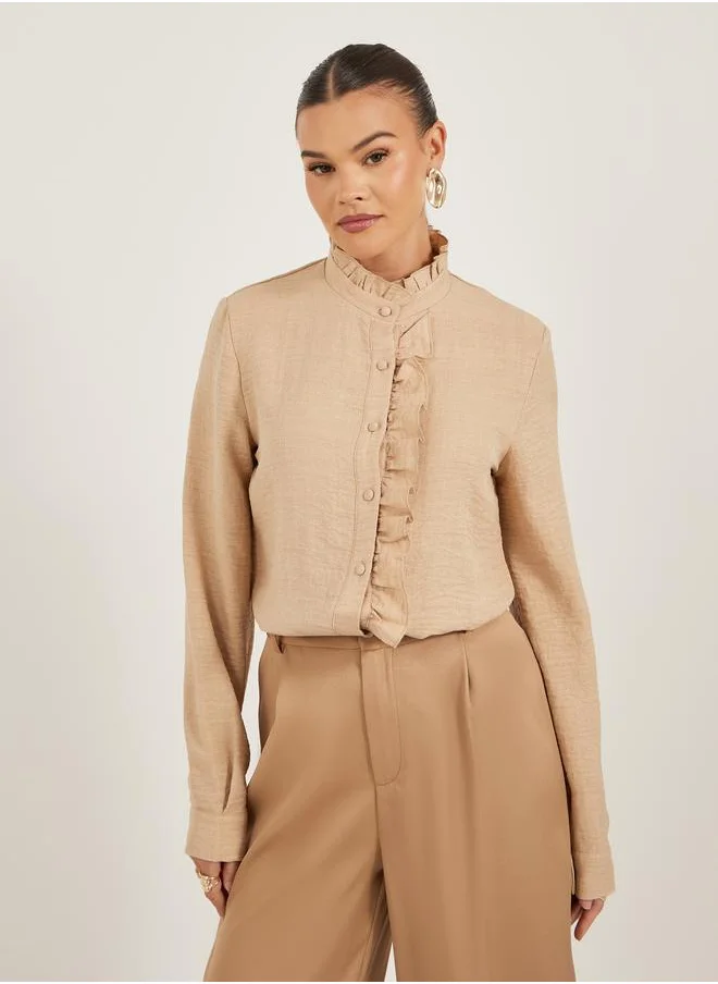 Styli Styli Textured Ruffled Detail High Neck Blouse