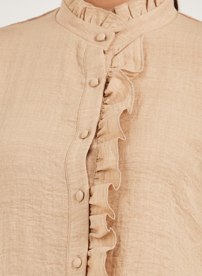 Styli Textured Ruffled Detail High Neck Blouse - Image 4