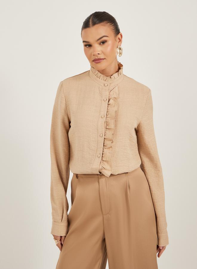 Styli Textured Ruffled Detail High Neck Blouse - Image 3