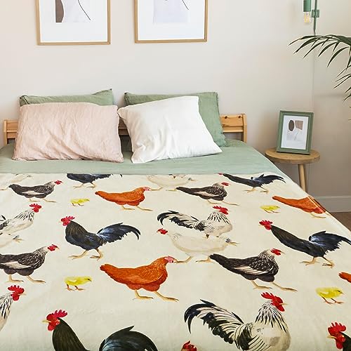 AISDE Cute Chicken Printed Blanket, Soft Fuzzy Flannel Plush Throw Blanket for Couch,Sofa Bed Decorative Blankets Funny Colorful Rooster Swaddle Baby Kids Blanket All Season 60"x50" - Image 5