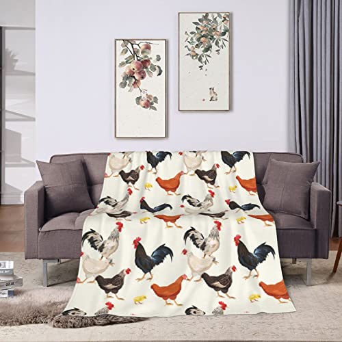 AISDE Cute Chicken Printed Blanket, Soft Fuzzy Flannel Plush Throw Blanket for Couch,Sofa Bed Decorative Blankets Funny Colorful Rooster Swaddle Baby Kids Blanket All Season 60"x50" - Image 1