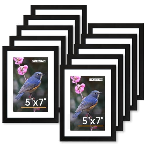 FIXSMITH 5x7 Picture Frame Set of 10, Photo Frame Bulk with HD Plexiglass, Display Pictures 4x6 with Mat or 5x7 Without Mat Multi Picture Frames Collage for Tabletop or Wall Display, Black - Image 1
