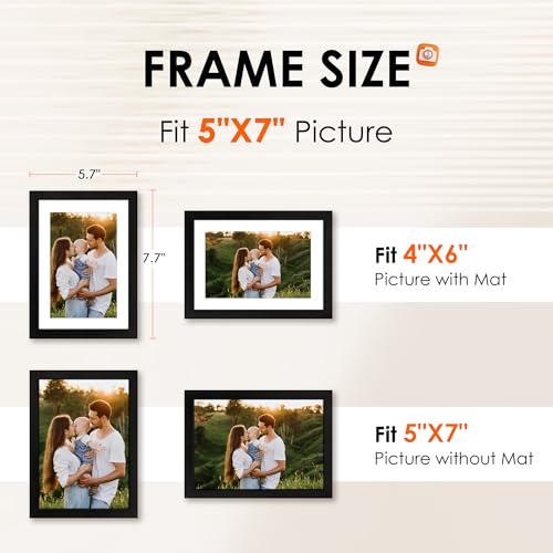 FIXSMITH 5x7 Picture Frame Set of 10, Photo Frame Bulk with HD Plexiglass, Display Pictures 4x6 with Mat or 5x7 Without Mat Multi Picture Frames Collage for Tabletop or Wall Display, Black - Image 2