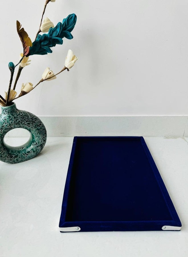 DOOR STEP SHOPPING t Velvet Jewelry Tray, Grids Large Storage Tray for Bracelet Bangle Beads Display (Blue, Small) - Image 1