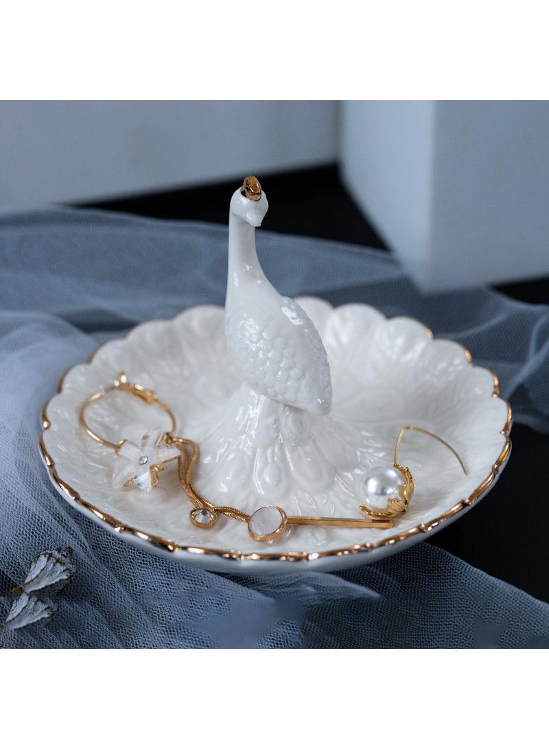 Y&D Ceramic Peacock Ring Jewelry Plate Earrings Display Stand Jewelry Storage Tray Creative Ornaments Home Decoration-White  - Image 5
