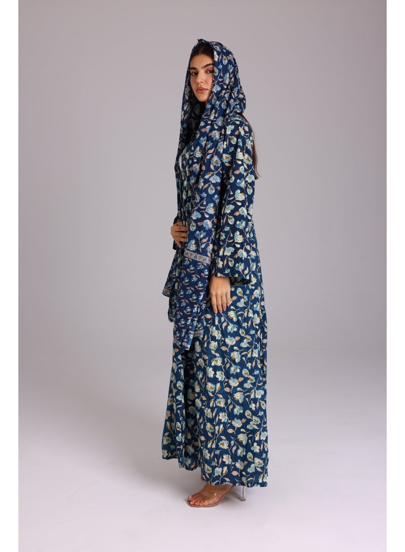اكسا عباية نقوش ورود جميلة ازرق - Image 3