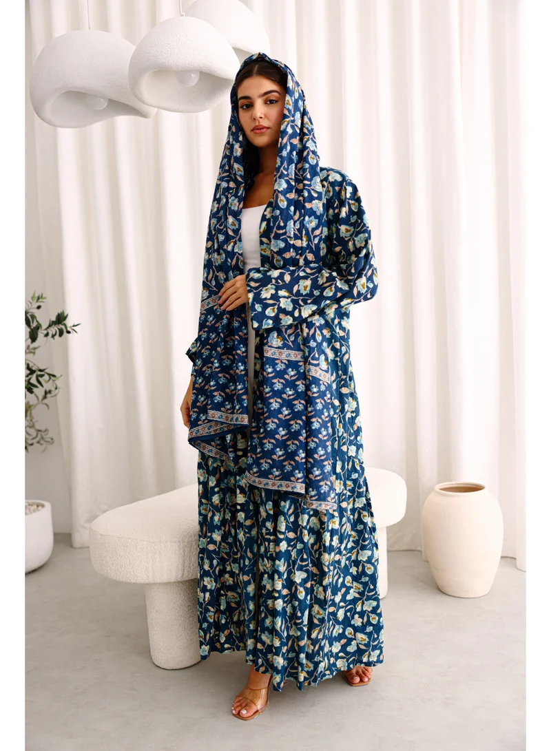 Beautiful Floral Prints Design Abaya Blue