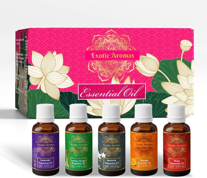 اكسوتك أرومس زيت إكزوتيك أروماس العطري الأساسي - زيت اللافندر، زيت الليمون، زيت الياسمين، زيت البرتقال، زيت الورد (عبوة من 5) - Image 1
