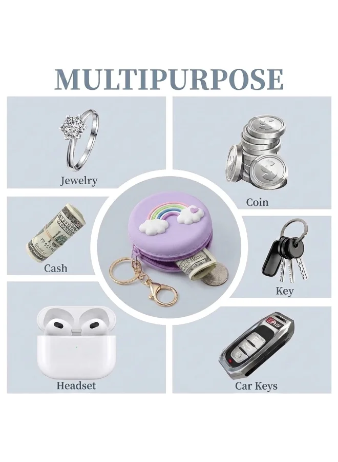 Mobcos Purple Rainbow MOBCOS Mini Pouch Keychain – Cute Round Zipper Coin Purse & Multipurpose Mini Storage Bag with Keyring for Coins, Cash, Keys and Small Essentials | Purple Rainbow  | Best Price UAE
