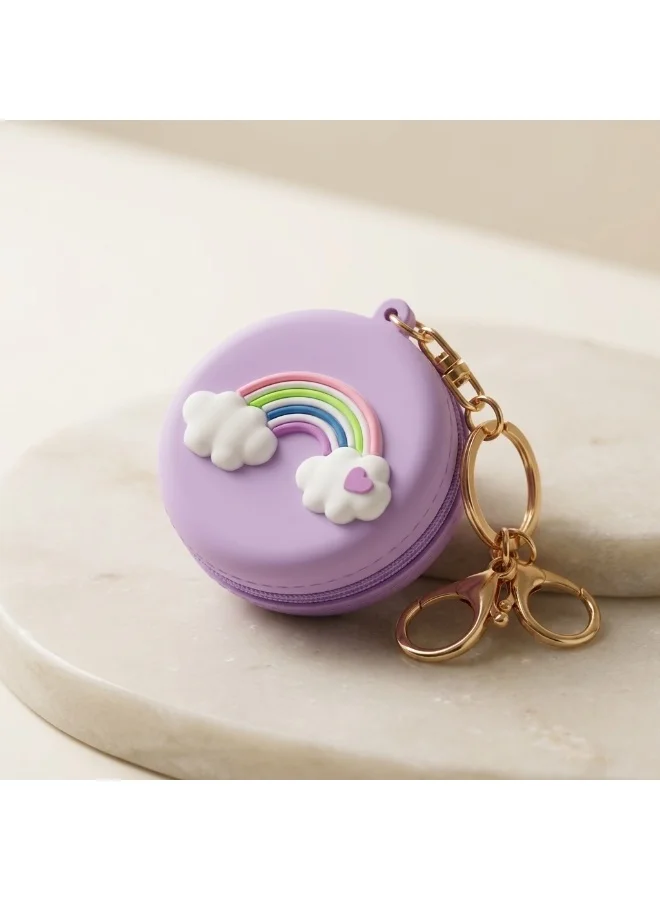 Mobcos Purple Rainbow MOBCOS Mini Pouch Keychain – Cute Round Zipper Coin Purse & Multipurpose Mini Storage Bag with Keyring for Coins, Cash, Keys and Small Essentials | Purple Rainbow  | Best Price UAE