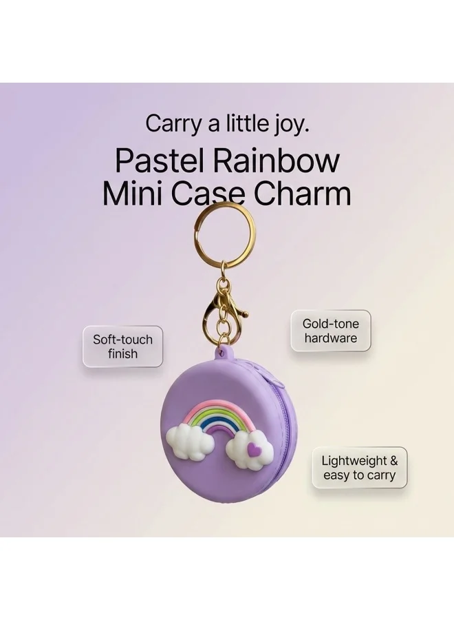 Mobcos Purple Rainbow MOBCOS Mini Pouch Keychain – Cute Round Zipper Coin Purse & Multipurpose Mini Storage Bag with Keyring for Coins, Cash, Keys and Small Essentials | Purple Rainbow  | Best Price UAE