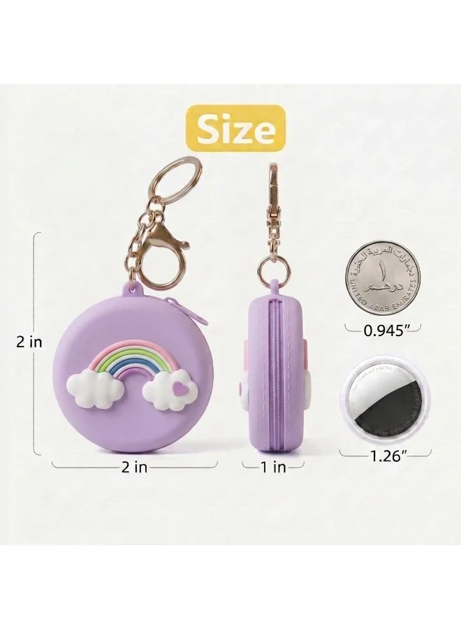 Mobcos Purple Rainbow MOBCOS Mini Pouch Keychain – Cute Round Zipper Coin Purse & Multipurpose Mini Storage Bag with Keyring for Coins, Cash, Keys and Small Essentials | Purple Rainbow  | Best Price UAE