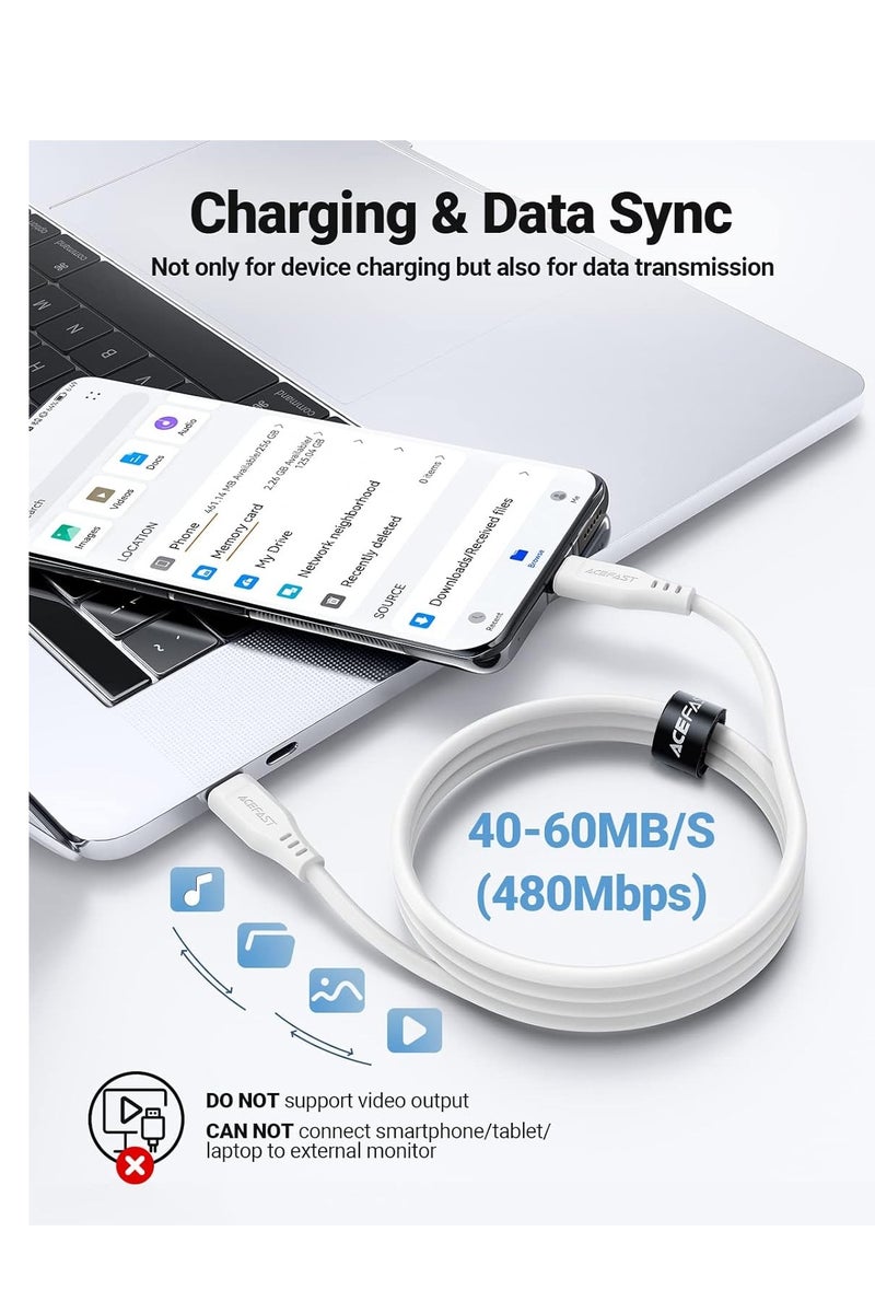 AceFast C3-03 - USB-C To USB-C TPE Charging Data Cable (3A- 60W - 1.2M) , Compatible With Samsung, Huawei, Xiaomi, Oppo - White - Image 2