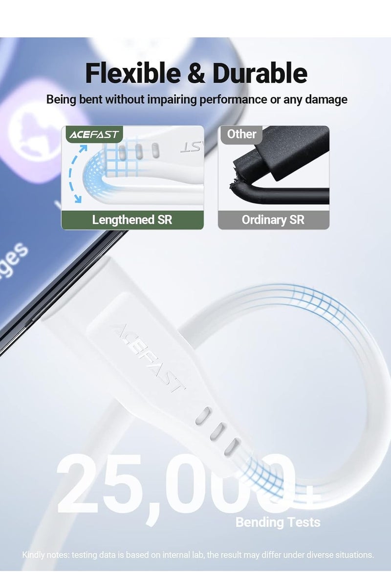AceFast C3-03 - USB-C To USB-C TPE Charging Data Cable (3A- 60W - 1.2M) , Compatible With Samsung, Huawei, Xiaomi, Oppo - White - Image 4