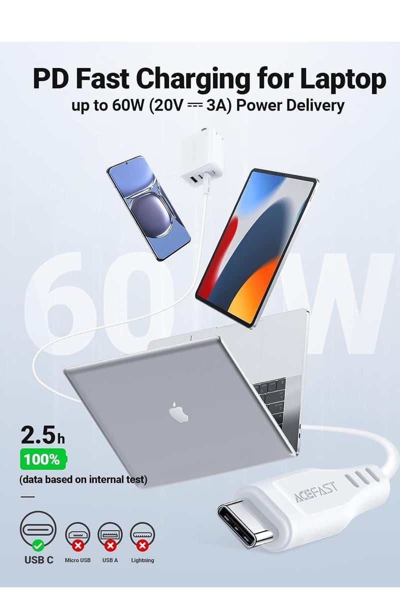 AceFast C3-03 - USB-C To USB-C TPE Charging Data Cable (3A- 60W - 1.2M) , Compatible With Samsung, Huawei, Xiaomi, Oppo - White - Image 5