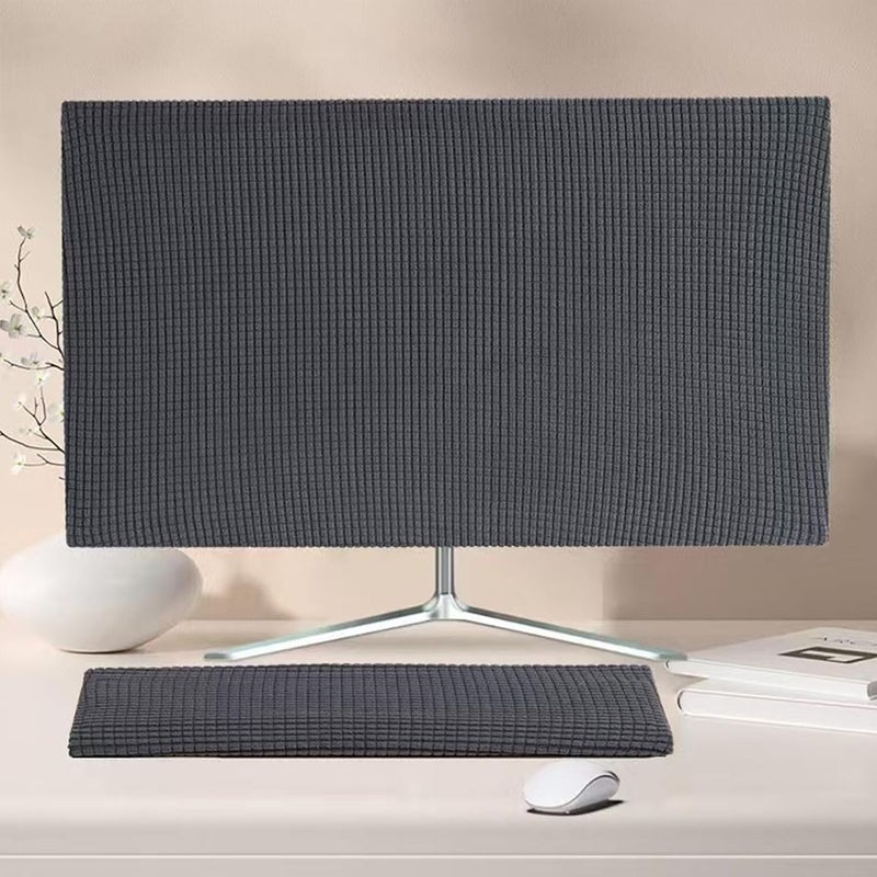 2pcs Set Grey Monitor And Keyboard Dust Cover Solid Color Screen Protector - Image 2
