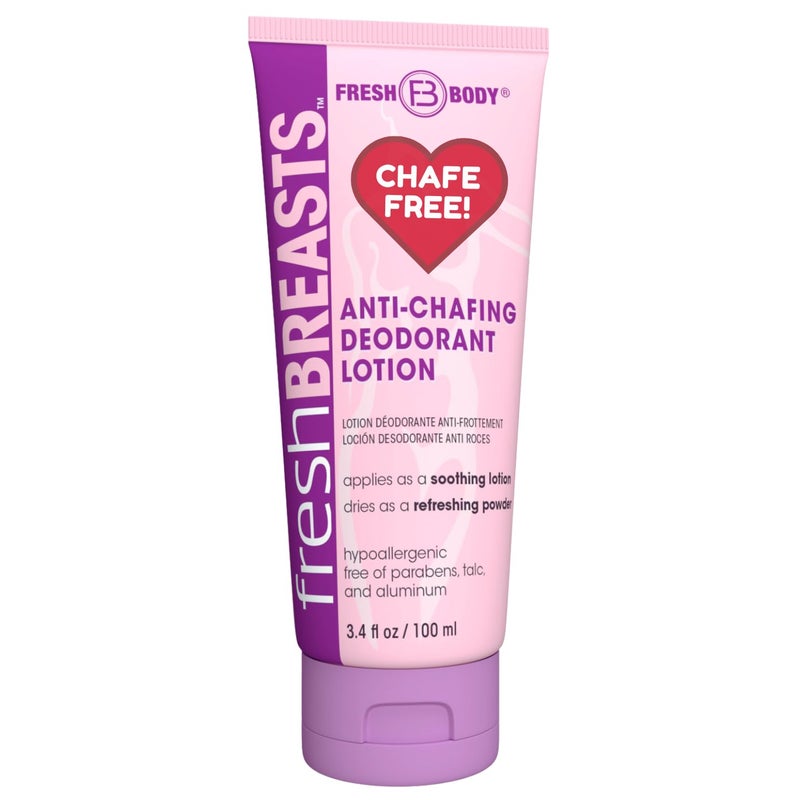 Fresh BREASTS Anti Chafing Deodorant Lotion to Powder 34oz  Anti Chafe Cream Whole Body Deodorant for Women Inner Thighs  Areas that Sweat No Talc Aluminum and Fragrance