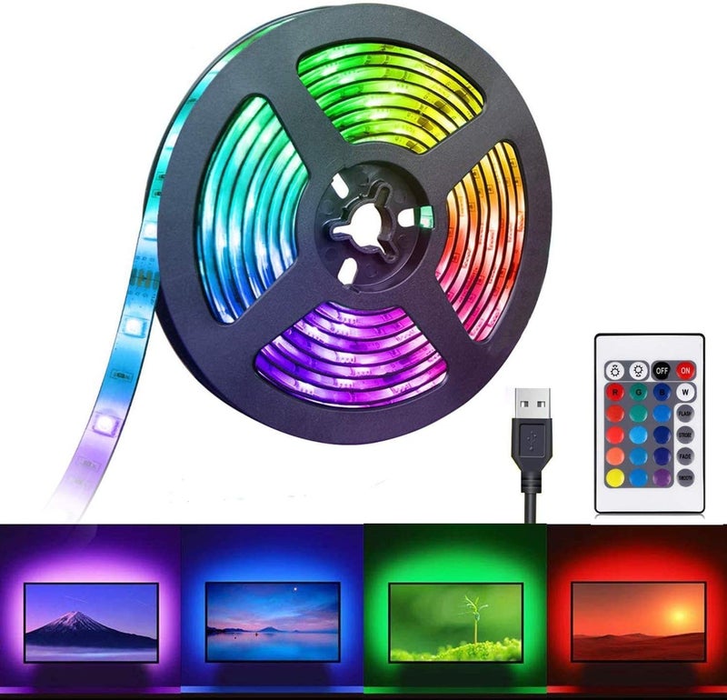 جلوكلوز شريط إضاءة LED بطول 2 متر يعمل بالطاقة الUSB، إضاءة خلفية للتلفزيون، مزود بوحدة تحكم عن بعد بـ 24 زرًا، ألوان متعددة، سهل التثبيت، مناسب لأجهزة التلفزيون عالي الدقة، الكمبيوتر المحمول، وشاشات الكمبيوتر. - Image 1