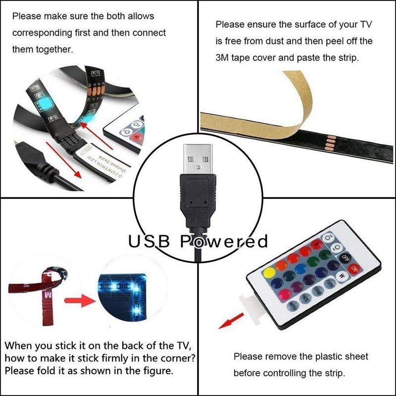جلوكلوز شريط إضاءة LED بطول 2 متر يعمل بالطاقة الUSB، إضاءة خلفية للتلفزيون، مزود بوحدة تحكم عن بعد بـ 24 زرًا، ألوان متعددة، سهل التثبيت، مناسب لأجهزة التلفزيون عالي الدقة، الكمبيوتر المحمول، وشاشات الكمبيوتر. - Image 2