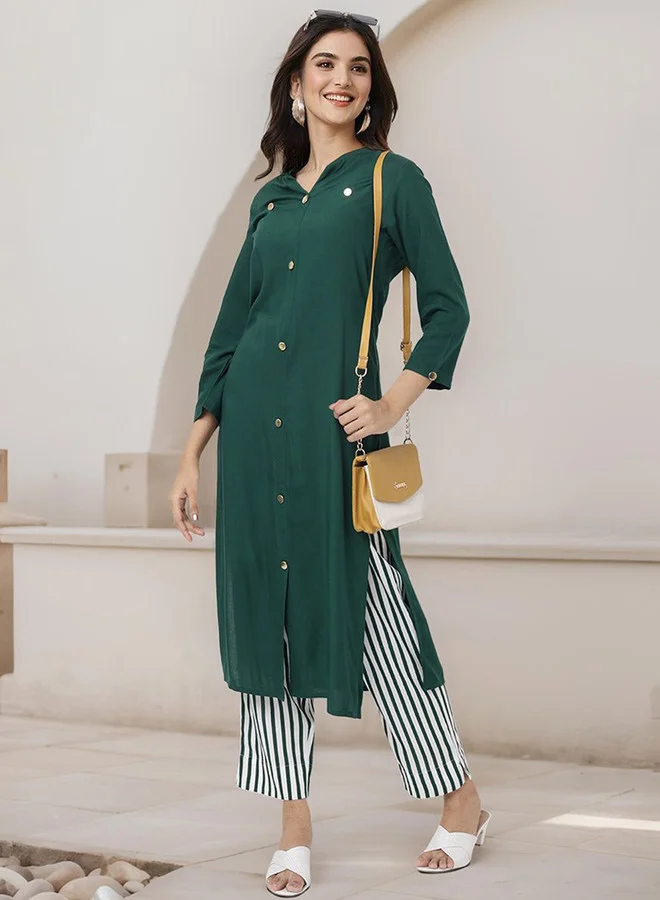 ISHIN Mandarin Collar Straight Kurta With Trouser
