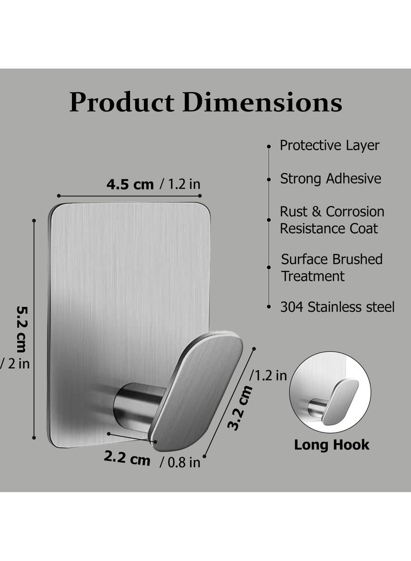 Flushrenic 4Pack Heavy Duty Wall Hooks Silver 304 Stainless Steel Anti-Rust Waterproof for Bedroom, Kitchen & Bathroom - Hooks for Hanging Clothes, Towel & coats - Image 2