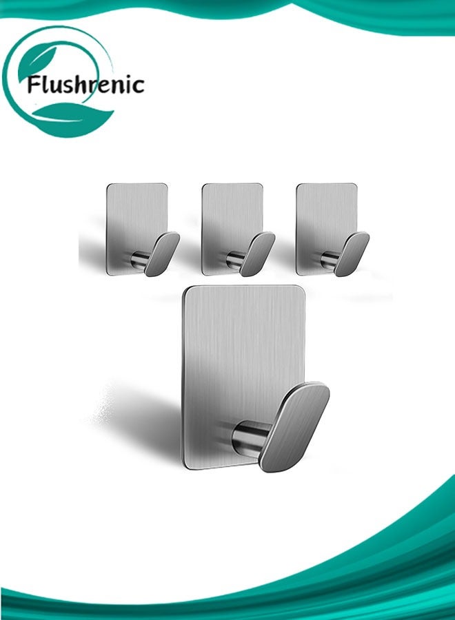 Flushrenic 4Pack Heavy Duty Wall Hooks Silver 304 Stainless Steel Anti-Rust Waterproof for Bedroom, Kitchen & Bathroom - Hooks for Hanging Clothes, Towel & coats - Image 1