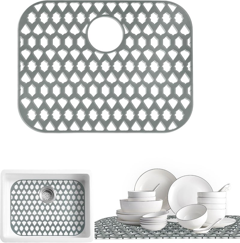 SAMSIER Sink Protectors for Kitchen Sink 13x11 &16x12 &19x13 &19x14 &21x16 &22x13 &24x13 &26x14 &28x14 &30x14 &30x16, Farmhouse Silicone Mats Grid for Bottom (21”x16”, Rear Drain) - Image 1