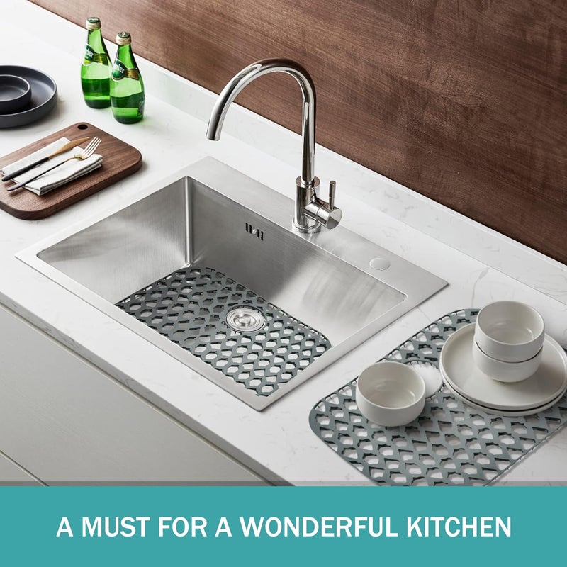 SAMSIER Sink Protectors for Kitchen Sink 13x11 &16x12 &19x13 &19x14 &21x16 &22x13 &24x13 &26x14 &28x14 &30x14 &30x16, Farmhouse Silicone Mats Grid for Bottom (21”x16”, Rear Drain) - Image 3