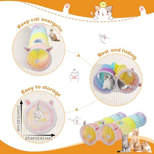 YEACO Large Size Straight Cat Tunnel with Four Holes and Hanging Ball for Indoor Cat Exercise, Interactive Crinkle Inside Material - Image 3