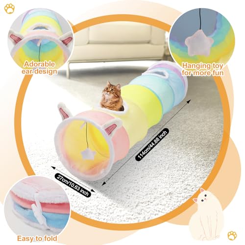 YEACO Large Size Straight Cat Tunnel with Four Holes and Hanging Ball for Indoor Cat Exercise, Interactive Crinkle Inside Material - Image 4