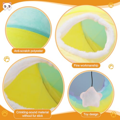 YEACO Large Size Straight Cat Tunnel with Four Holes and Hanging Ball for Indoor Cat Exercise, Interactive Crinkle Inside Material - Image 2